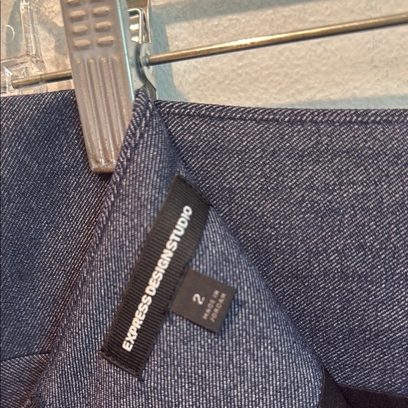 Express Design Studio 2 Blue Gray Pencil Skirt Knee-Length Workwear Button Slit - Picture 8 of 9